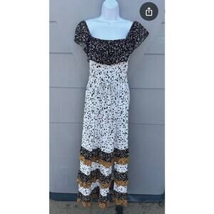 NWT Les Serein Off Shoulder Ruffle Tiered Bohemian Frnt Slit Elastic Maxi Dress
